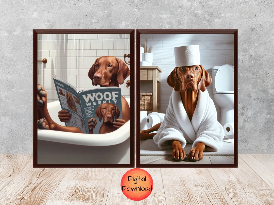 Vizsla Funny Bathroom Wall Art Set of 2, Vizsla Toilet Decor, Toilet ...