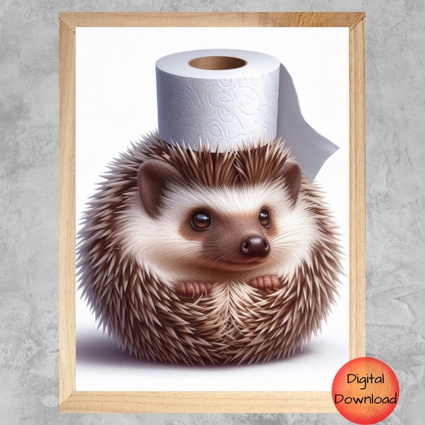 Hedgehog Funny Bathroom Wall Art, Kids Hedgehog Bathroom Print, Whimsy Gift for Hedgehog Lovers, Bathroom Humor, DOWNLOADABLE Color, B&W