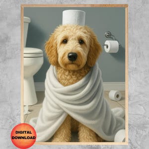 Póster de papel higiénico con un Goldendoodle, estampado de animales para el baño infantil, regalo original para amantes de los perros, DESCARGAR