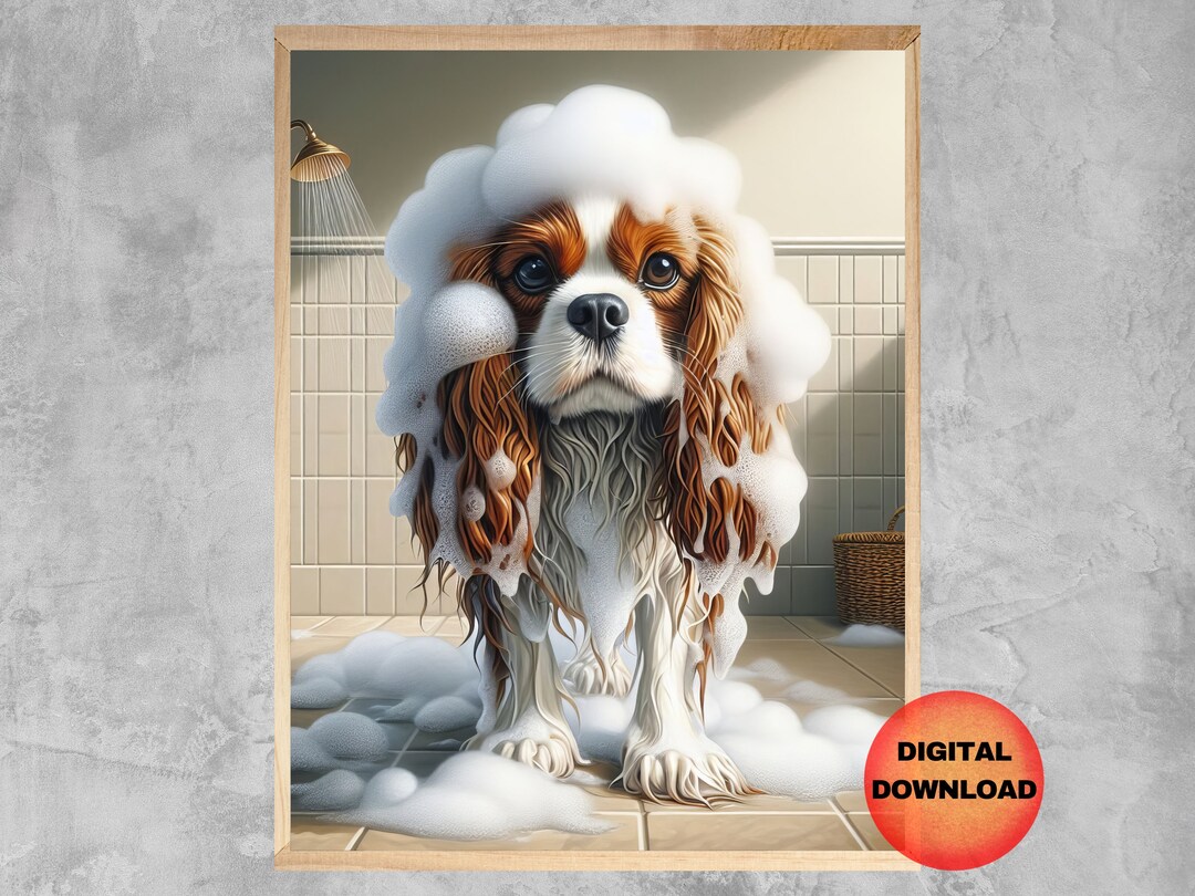King Charles Spaniel Bathroom Wall Art, Funny King Charles Taking ...