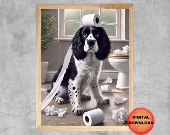Springer Spaniel Toilet Art, Funny English Springer Spaniel Bathroom Decor, Whimsy Gift for Dog Owners, Dog Toilet Paper Picture, DOWNLOAD