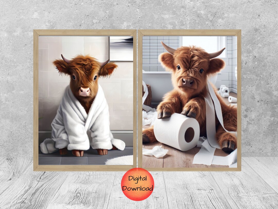 Plaque Humoristique Highland Cow "Are You Caca?" - Déco WC Aluminium