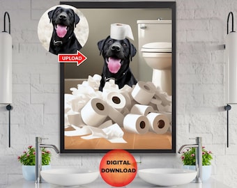 CUSTOM Dog Bathroom Art, Funny Pet Portrait From Photo, Personalized Dog Poster, Dog Toilet Paper Print, Kids Bathroom Toilet Art, DOWNLOAD