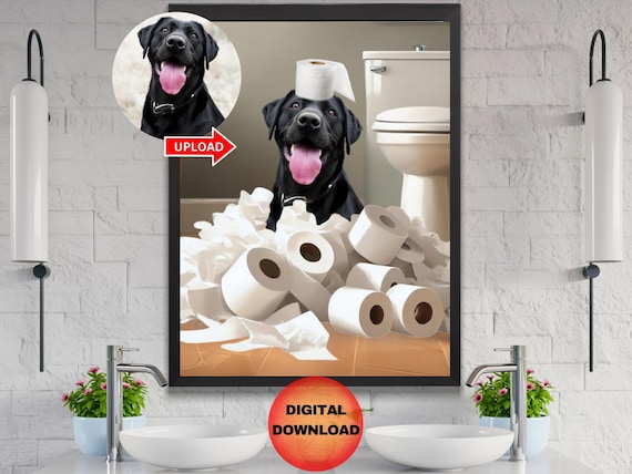 CUSTOM Dog Bathroom Art, Funny Pet Portrait From Photo, Personalized Dog Poster, Dog Toilet Paper Print, Kids Bathroom Toilet Art, DOWNLOAD