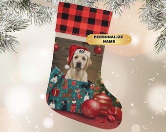 Yellow Lab Christmas Stocking, Personalized Labrador XMAS Stocking, Custom Gift for Dog Lovers, Keepsake Pet Stocking, Dog Mom Gift Idea