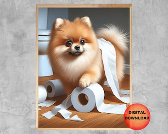 POMERANIAN Funny Bathroom Wall Art, Pom Dog Toilet Art, Kids Bathroom Print, Pomeranian Dog Lover Gift, Dog Toilet Paper Poster, DOWNLOAD