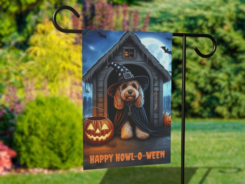Cavapoo Fall Flag Fall Halloween Cavapoo Garden Flag, Autumn Cockapoo Haunted House Yard ...