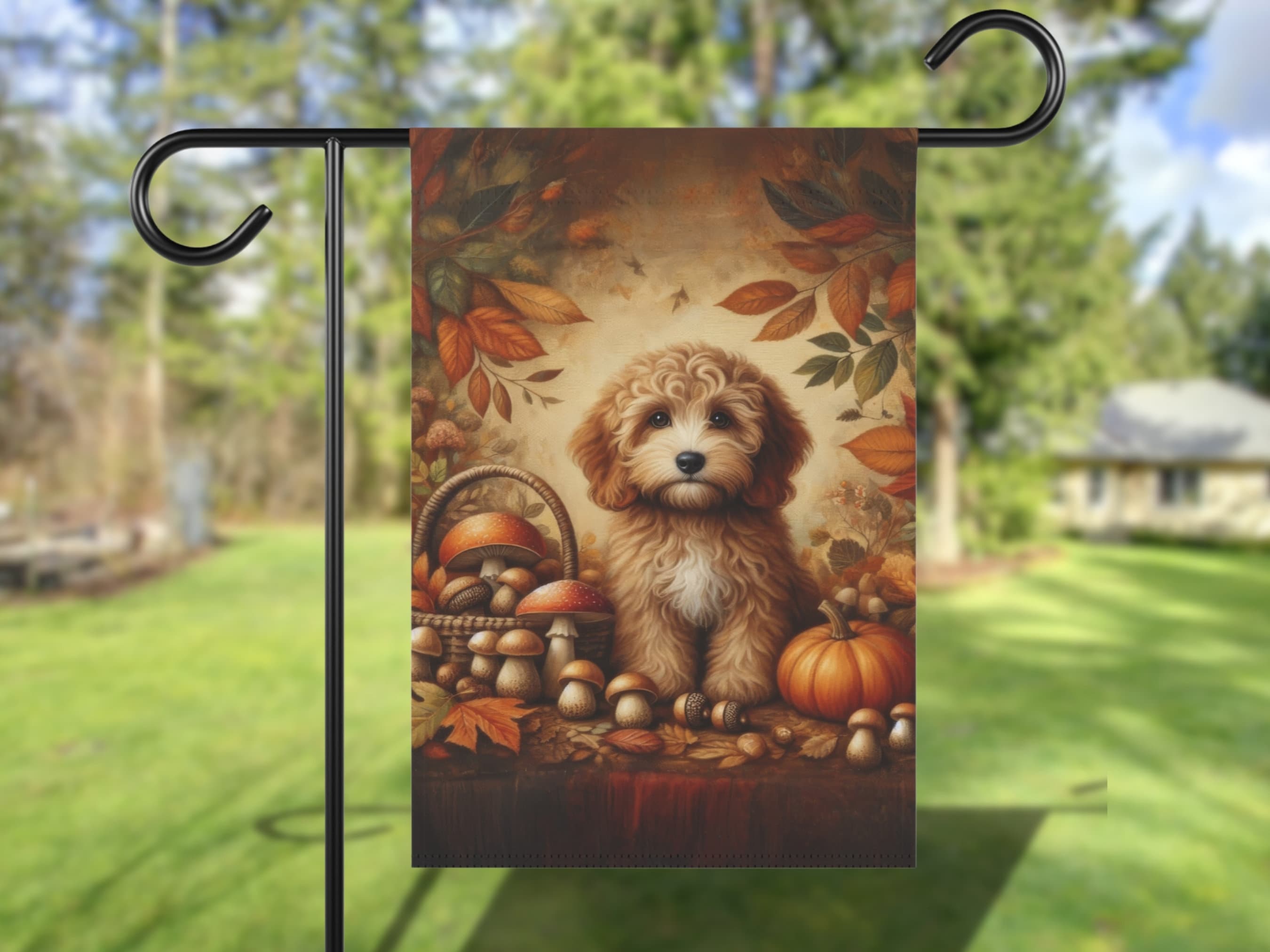Cavapoo Fall Flag Fall Cavapoo Garden Flag, Autumn Cockapoo Halloween Yard Flag, Vintage ...