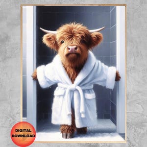 HIGHLAND COW Bathroom Humor Art, Scottish Cattle Guest Bathroom Poster, Gift for Highland Cow Lovers, Funny Cow Bathroom Art Decor, DOWNLOAD