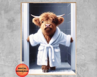 HIGHLAND COW Bathroom Humor Art, Scottish Cattle Guest Bathroom Poster, Gift for Highland Cow Lovers, Funny Cow Bathroom Art Decor, DOWNLOAD