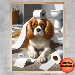 Cavalier King Charles Spaniel, stampa murale per il bagno, stampa per il bagno degli ospiti con cane, divertente carta igienica Cavalier, idea regalo per la mamma di un cane, SCARICA