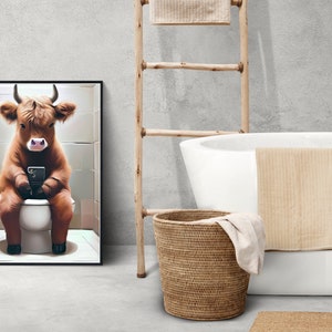 Highland Cow Toilet Wall Art, Whimsical Highland Cow on Toilet, Funny ...