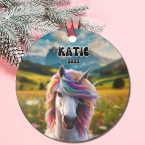 Personalized Unicorn Girls Name Christmas Ornament, Daughter Granddaughter Stocking Stuffer, Custom Holiday Ornament, Unicorn Lover Gift
