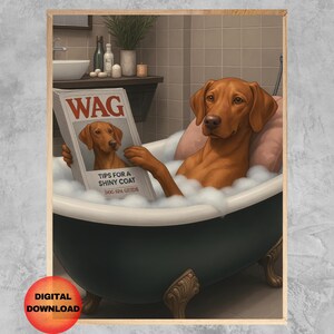 Art mural Vizsla pour salle de bain, drôle de chien dans la baignoire, impression animalière Vizsla pour salle de bain pour enfants, cadeau fantaisiste pour amoureux des chiens, portrait d'animal de compagnie, téléchargement