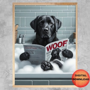 LABRADOR noir dans une décoration murale pour baignoire, impression drôle de salle de bain laboratoire, impression animalier heure du bain pour enfants, cadeau fantaisiste pour maman amateur de labrador, téléchargeable