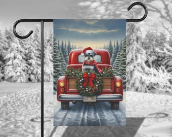 Schnauzer Holiday Yard Flag, Mini Schnauzer Christmas Garden Flag, Dog Winter Pet Banner, Merry Christmas Outdoor House Flag, Dog Owner Gift