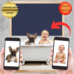 Personalized Portrait Pet and Child, Custom Bathroom Art from Photo, Dog in Bathtub, Baby in Tub Nursery Art, Toddler Print, DIGITAL ACCESS
