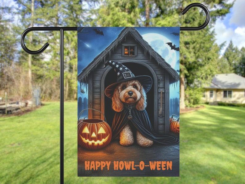 Cavapoo Fall Flag Fall Halloween Cavapoo Garden Flag, Autumn Cockapoo Haunted House Yard ...