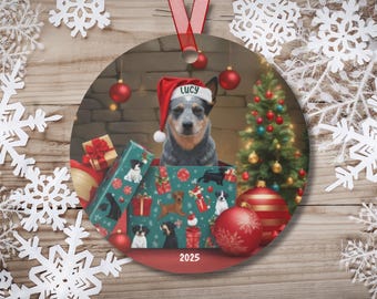 Blue Heeler Christmas Ornament, Personalized XMAS Name Ornament, Custom Gift for Blue Heeler Lover, Dog Mom Gift, Aluminum Holiday Keepsake