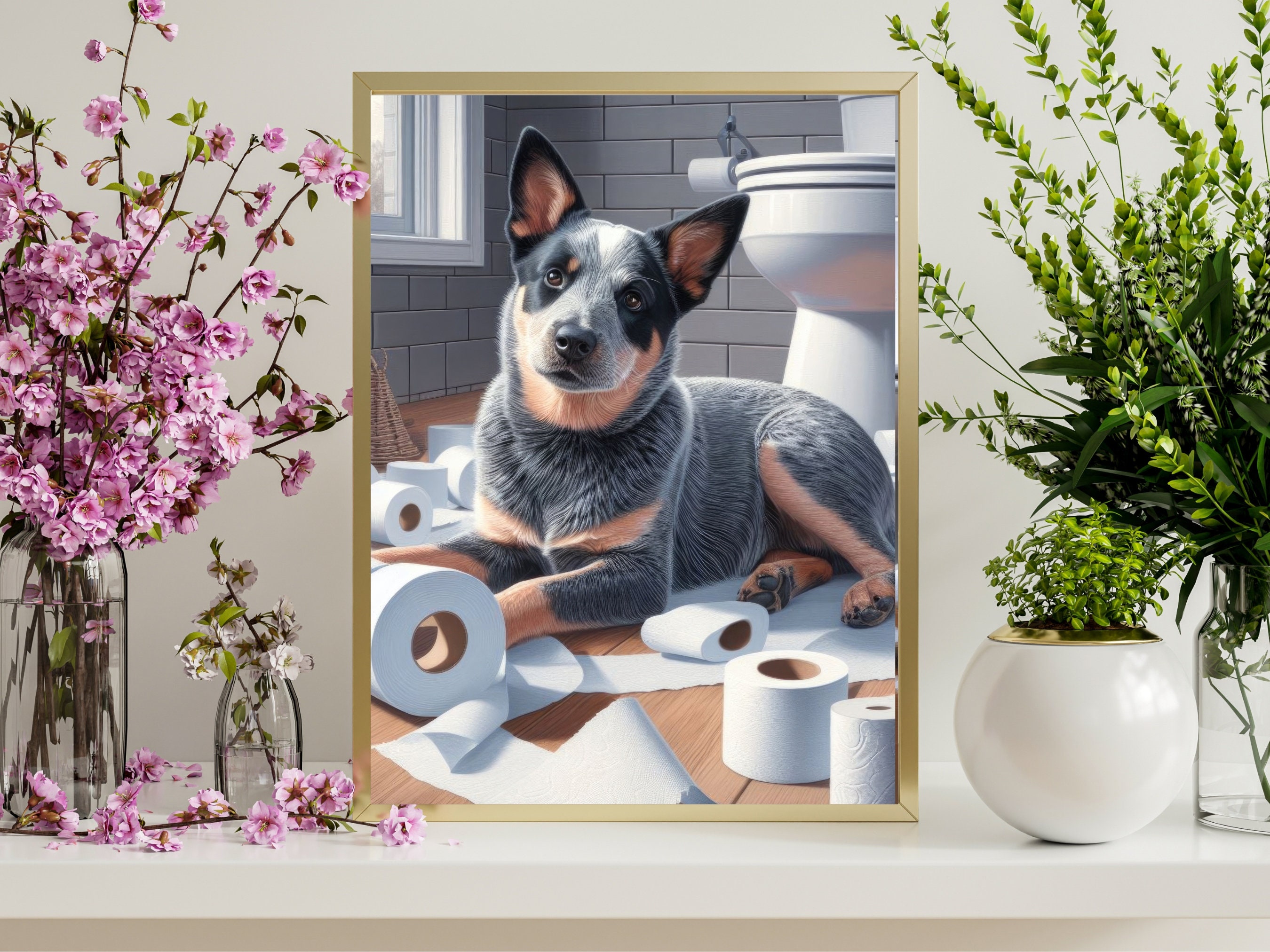 Australian Cattle Dog Bathroom Print, Funny Blue Heeler Toilet Art