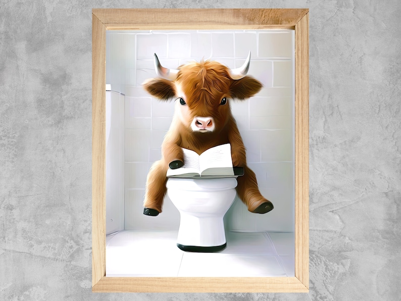 Scottish Highland Cow Funny Bathroom Print, Farm Animal Humor ...