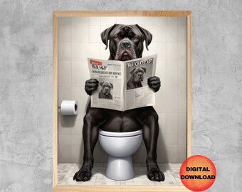 Divertido póster de Cane Corso en el baño, lámina de Cane Corso para el baño, regalo original para amantes de los perros Cane Corso, póster humorístico de perro en el baño, DESCARGABLE