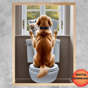 Golden Retriever Toilet Wall Art, Funny Golden Retriever Bathroom Print, Pet Dog Bathroom Printable, Retriever Lover Dog Mom Gift, DOWNLOAD