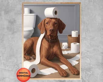 Vizsla Toilet Paper Wall Art, Funny Vizsla Bathroom Print, Vizsla Dog Animal Poster, Whimsy Dog Lover Gift, Vizsla Pet Portrait, DOWNLOAD