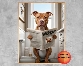 Pit Bull Toilet Wall Art, Funny Pit Bull Bathroom Poster, American Pitbull Terrier Kids Bathroom, Pet Animal Print, Dog Mom Gift, DOWNLOAD
