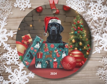 Black Lab Christmas Ornament, Personalized XMAS Name Ornament, Custom Gift for Black Labrador Lover, Dog Mom Gift, Aluminum Holiday Keepsake