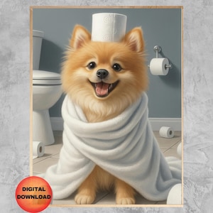Pomeranian Bathroom Wall Art, Dog Toilet Paper Poster, Funny Pom Toilet Art, Kids Bathroom Humor Print, Pomeranian Dog Mom Gift, DOWNLOAD
