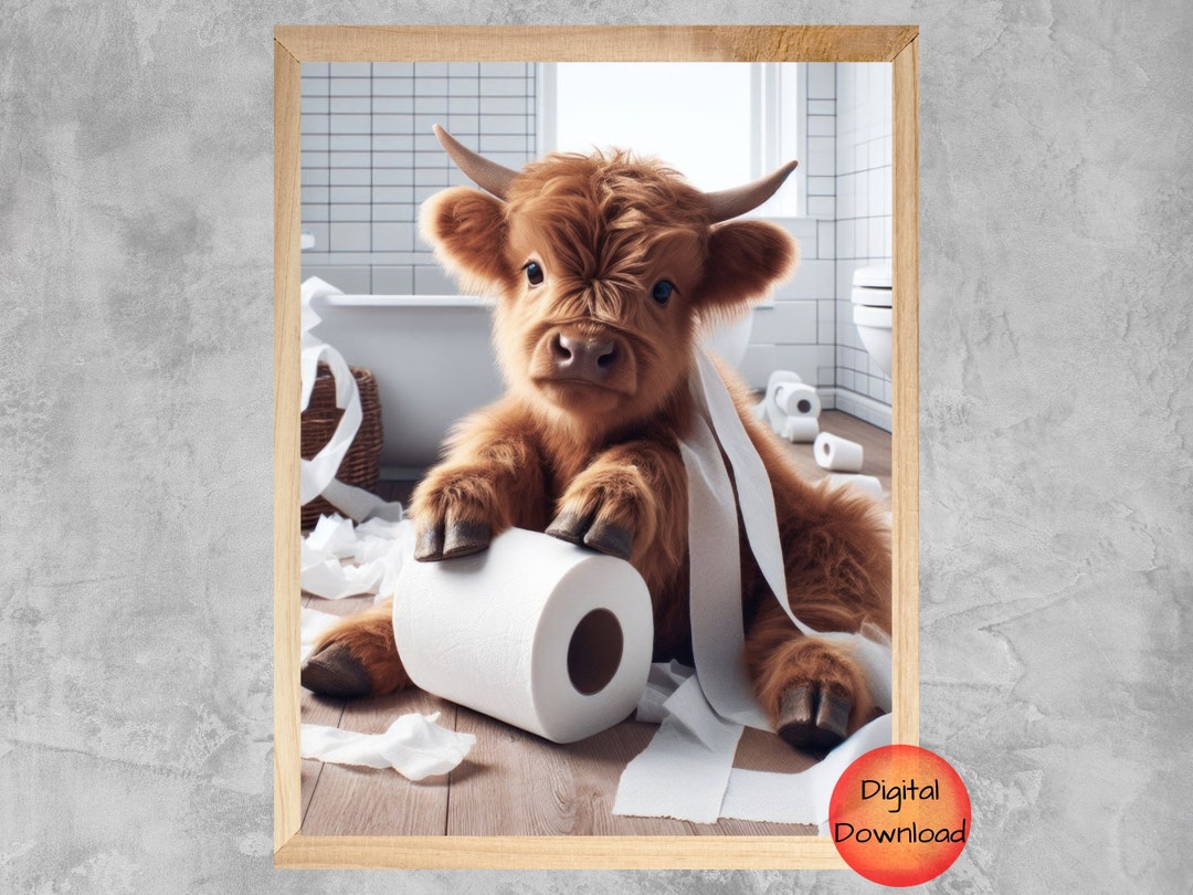 Scottish Highland Cow Bathroom Print, Funny Cow Bathroom Wall Art ...