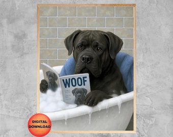 Arte de baño de Cane Corso, Arte de pared divertido de Cane Corso para bañera, Póster de perro bañándose, Regalo para amantes de los perros, Lámina humorística de Cane Corso para el baño, DESCARGAR