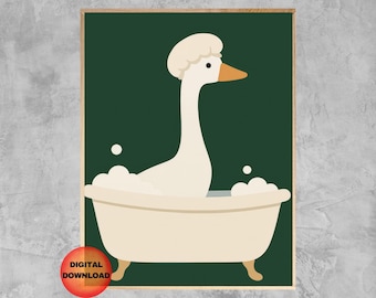 Cute Goose Wall Decor, Trendy Goose Wall Art, Silly Goose Print, Quirky Goose Picture, Kids Bathroom Humor Decor, Funny Animal Art, DOWNLOAD