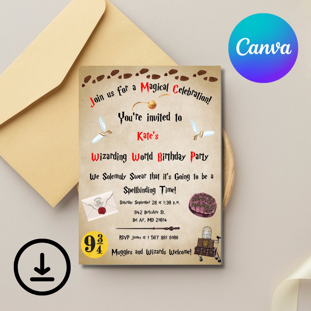Editable Invitation, Hogwarts Invitation, Birthday Invitation Template