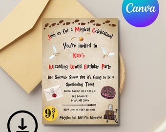 Wizard Birthday Invitation Template: Editable Canva Invite