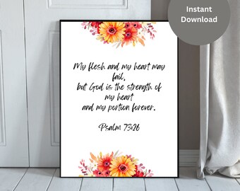 Bible Verse Flower Art Print, Christian Wall Decor (Instant Download)