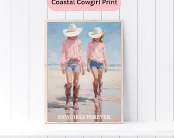 Coastal Cowgirl Art Print, Beach Western Decor (Digital Download)