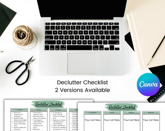 Lista de verificación editable para ordenar y organizar el hogar (Canva, imprimible)