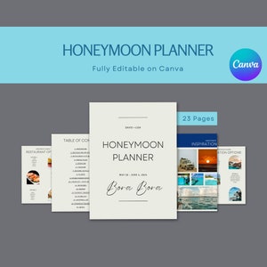 Honeymoon, Honeymoon Planner, Honeymoon Planner Itinerary, Custom Honeymoon Planner Template, Canva Template, Wedding Planner, Planner