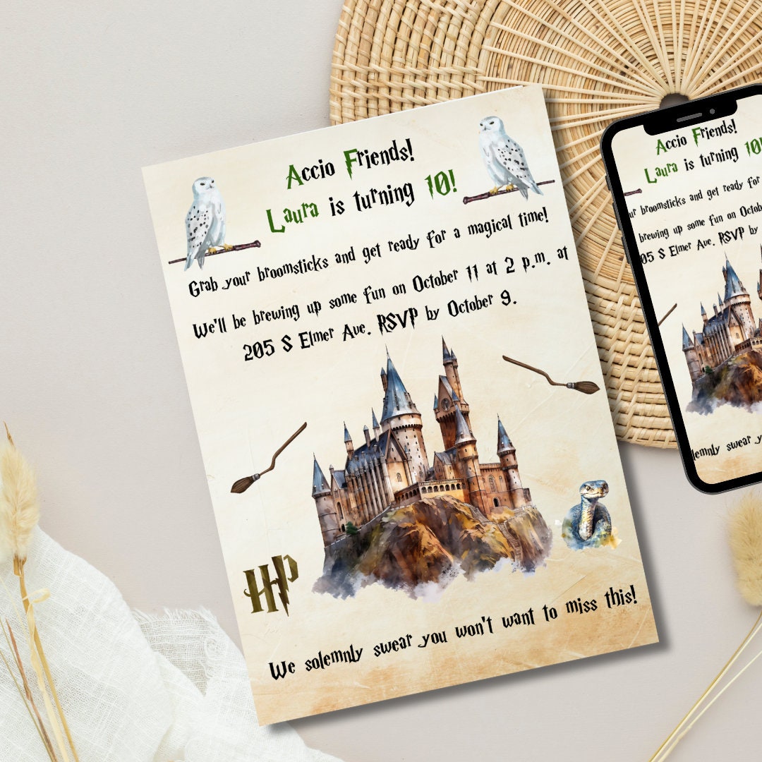 Editable Invitation, Hogwarts Invitation, Birthday Invitation Template