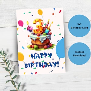 Dritte Geburtstagskarte, bearbeitbare Geburtstagskarte, Geburtstagskarte druckbar, dritte Geburtstagskarte, Canva Vorlage, Geburtstag druckbar
