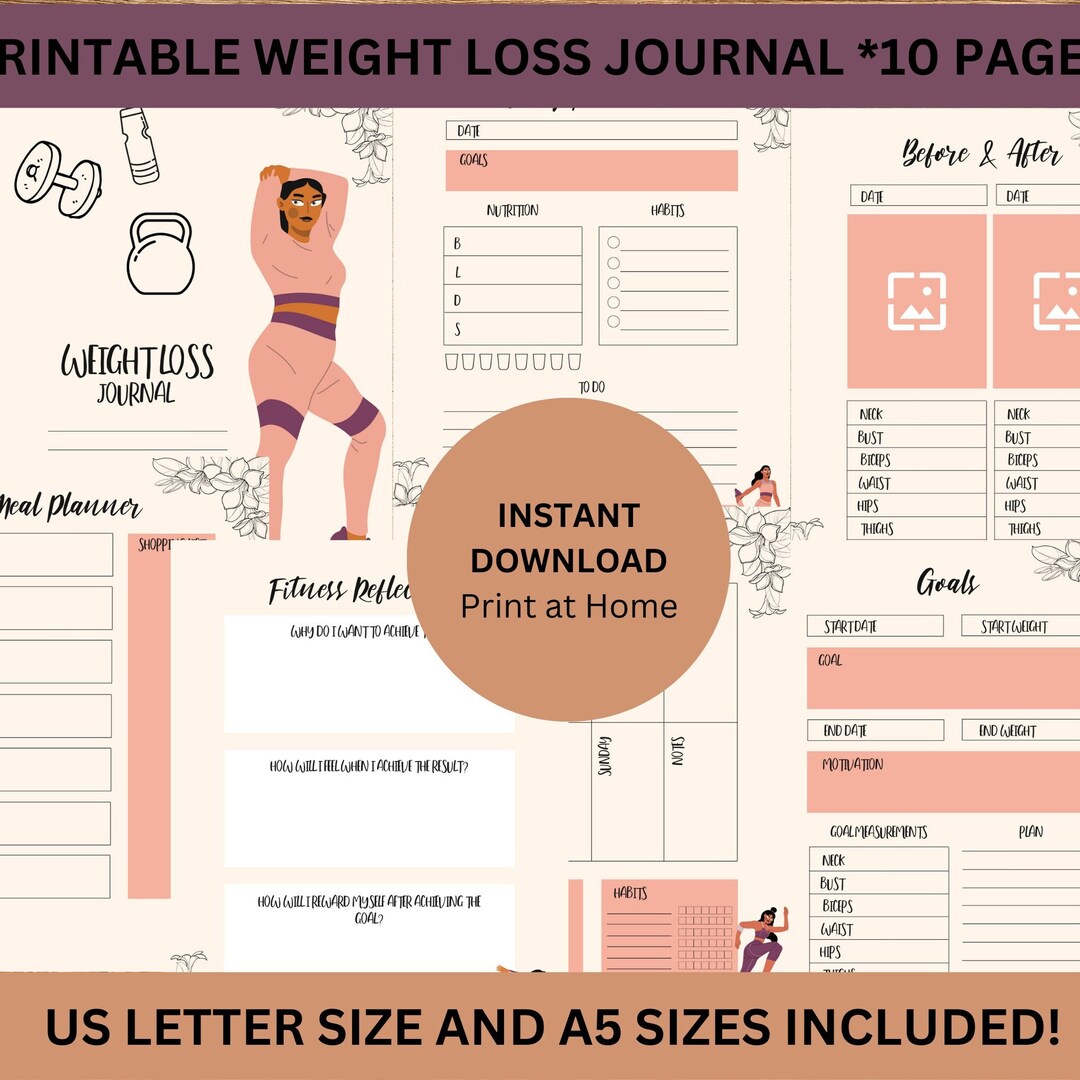 Weight Loss Journal Printable, Fitness & Meal Planner (digital Download ...