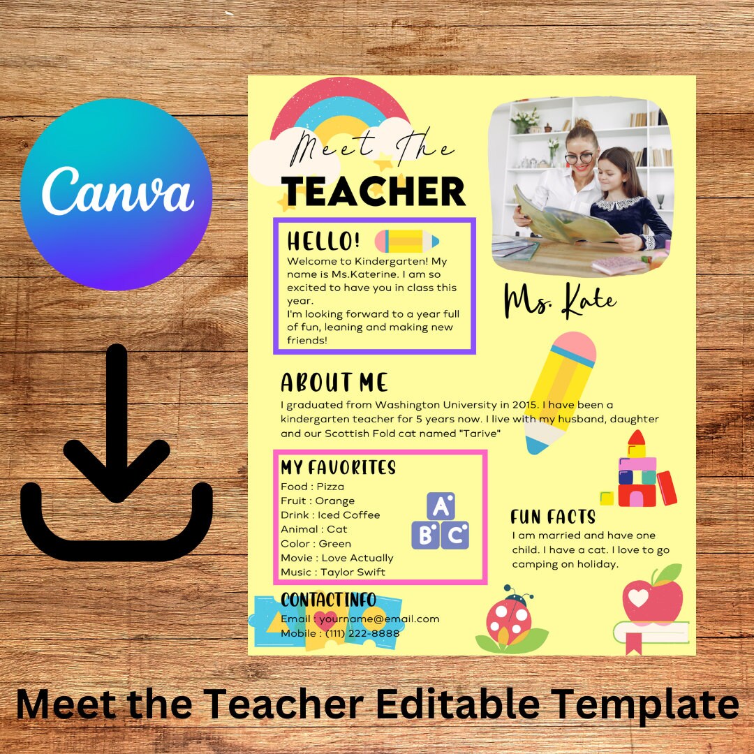 Meet the Teacher Classroom Printable Template, Teacher Introduction