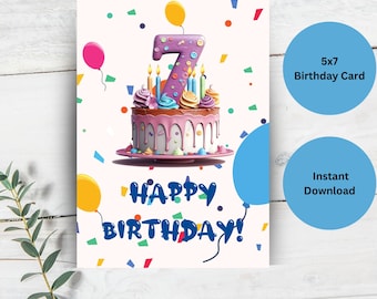 Printable 7th Birthday Card Loved for 7 Years 7th (Download Now) - Etsy