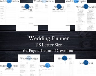 Printable 62-Page Wedding Planner, Checklist, Seating Chart (PDF Download)