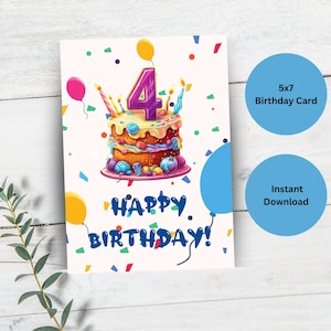 4. Geburtstagskarte, bearbeitbare Geburtstagskarte, druckbare Geburtstagskarte, alles Gute zum Geburtstag vier Jahre alt, Canva Vorlage, Geburtstag druckbar