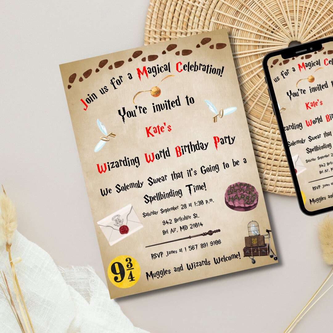Editable Invitation, Hogwarts Invitation, Birthday Invitation Template
