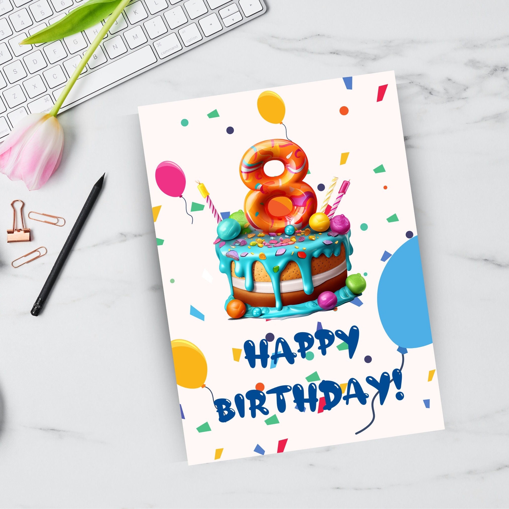 8th Birthday Card, Editable Birthday Card, Canva Template, Eighth ...