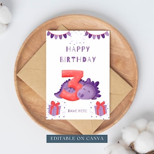 Carte d’anniversaire imprimable, carte d’anniversaire modifiable, carte de 3e anniversaire, carte de 3e anniversaire de fille, carte de 3e anniversaire de fils, naissance neutre en matière de genre